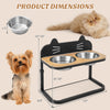 Elevated pet feeder with two stainless steel bowls, adjustable height, and natural bamboo for comfortable feeding.