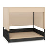 Elevated wicker dog house in black with removable cushion, suitable for small to medium breeds, for indoor and outdoor.