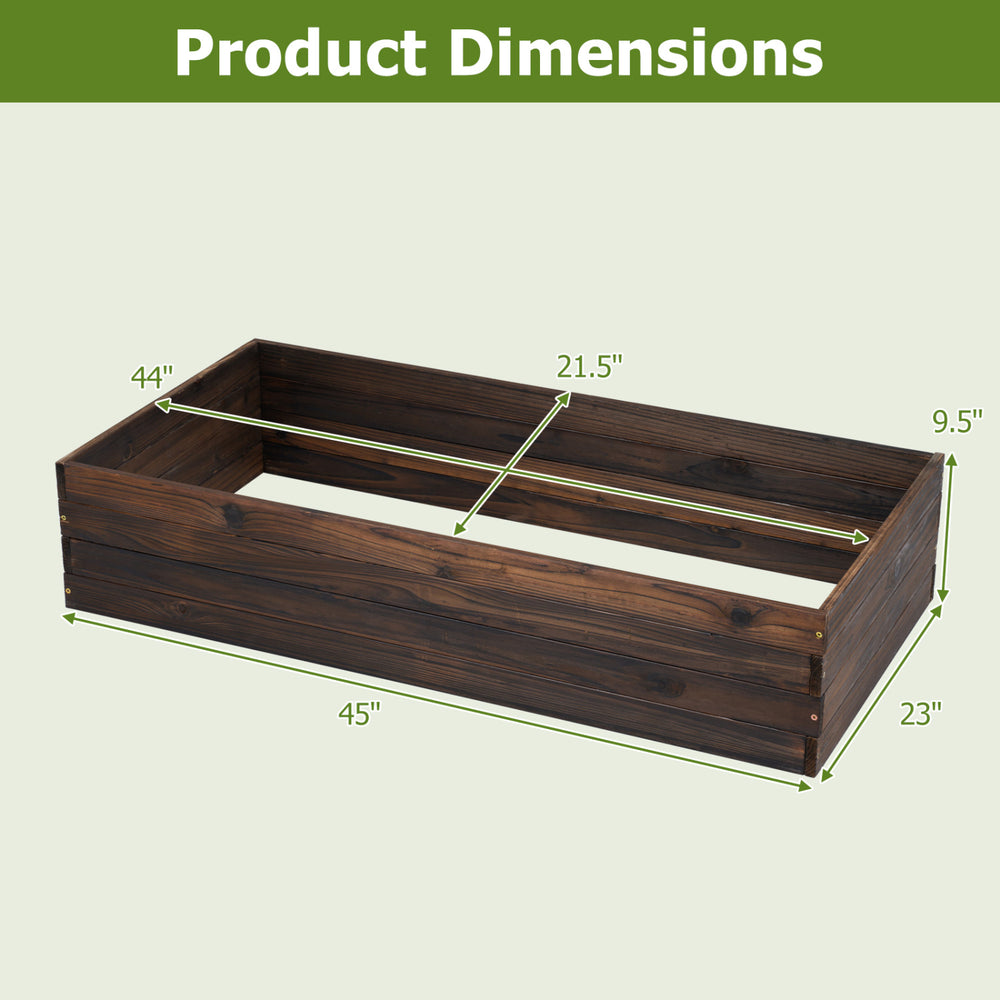 Elevated wooden garden planter box dimensions showing 45" x 23" x 9.5", ideal for outdoor planting and gardening.
