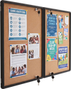 Enclosed bulletin board with aluminum frame features a felt surface and sturdy hinges, perfect for organized note display in schools.
