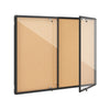 Enclosed bulletin board with aluminum frame features a waterproof design and shatter-resistant doors for durability in any setting.