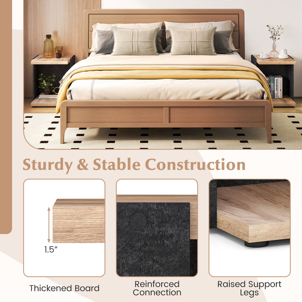 2-tier oak side table with open storage shelf, 1.5" thickened board, ideal for living room or bedroom use.
