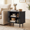 End Table Modern Mid Century Nightstand with Sliding Tambour Doors and Storage Shelf-Black - Gallery View 1 of 9