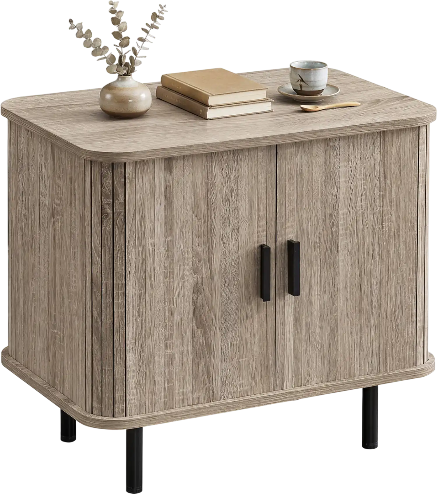 Costway Mid Century Modern End Table Nightstand with Sliding Tambour Doors Storage Shelf 11376500 New