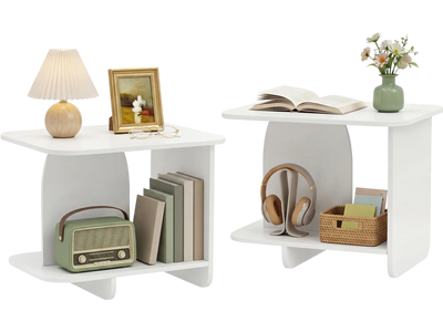 Costway End Table Set of 2 2-Tier Sofa Side Tables with Storage Shelf 82237425 New