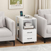 End Table with Built-in Charging Station Sofa Side Bedside Table on Wheels-White - Gallery View 1 of 10