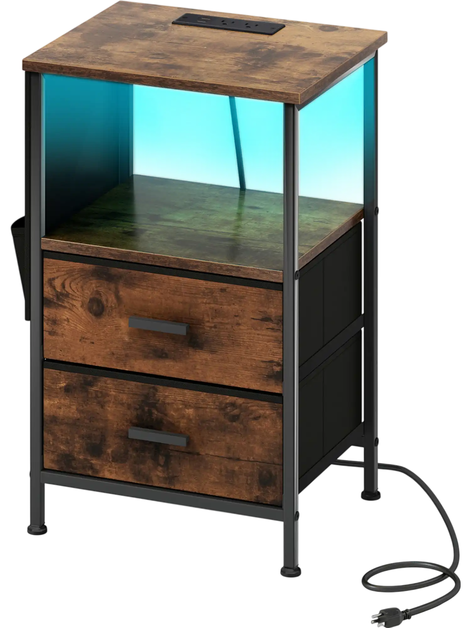 Costway End Table Nightstand w/ Charging Station Folding Fabric Drawers 56301299 New