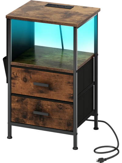 Costway End Table Nightstand Charging Station 2 Folding Fabric Drawers 56301299 New