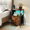End Table with Charging Station Set of 1 Nightstand with 2 Folding Fabric Drawers - Gallery View 1 of 11
