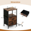 End table with charging station featuring a spacious tabletop, two fabric drawers, and built-in power outlets for.