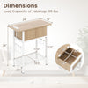 End table with charging station, flip top design, and dimensions for versatile storage and organization.