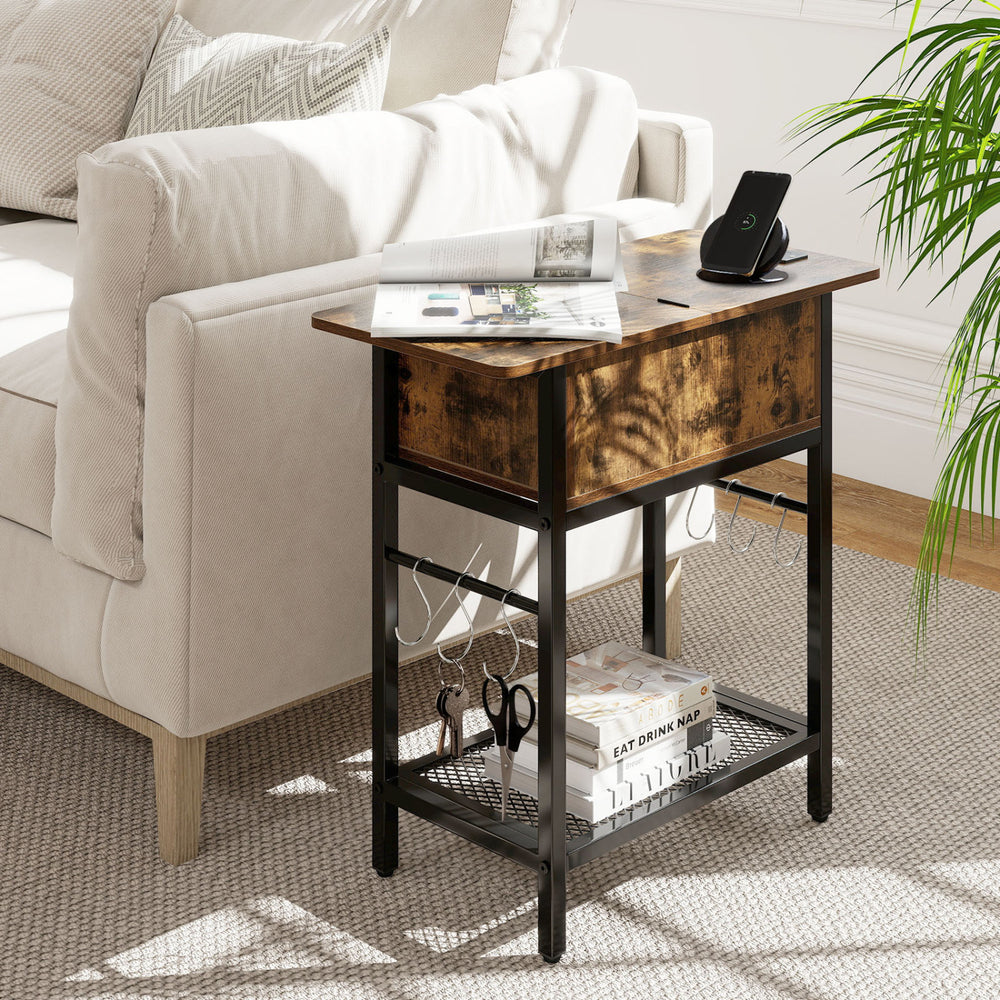End Table with Charging Station USB Ports Outlets and Flip Top-Coffee - Gallery View 1 of 10