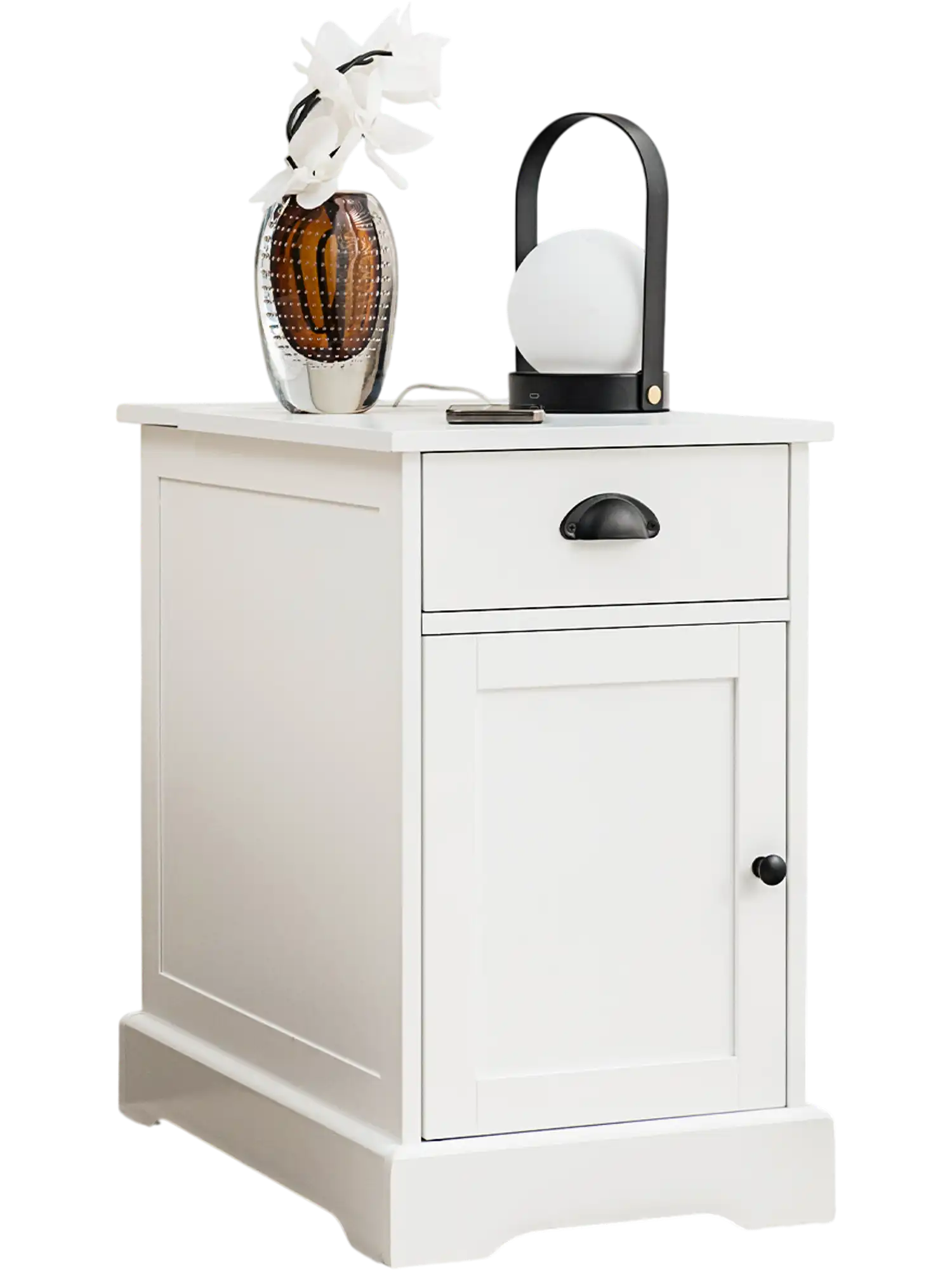 Costway End Table Charging Station Flip Top White 64593178 New