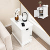White end table with charging station, featuring 2 outlets, USB ports, and a slide-out drawer for convenient storage.