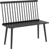 Black entryway bench for 2 with spindle backrest, made of solid rubber wood, ideal for kitchen or dining room use.