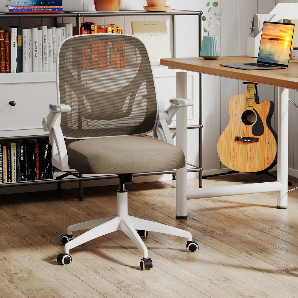 Ergonomic Computer Desk Chair with Lumbar Support and Flip-up Arms-Gray - Gallery View 1 of 9