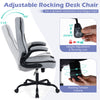 Ergonomic gray office chair with 90° flip-up armrests, height adjustment, and rocking tension control for comfort and.