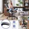 Ergonomic gray office chair with 90° flip-up armrests, soft-padded seat, and adjustable height for comfort and support.