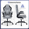 Ergonomic gray office chair with adjustable height, flip-up armrests, and dimensions for optimal comfort and support.