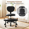 Ergonomic black office chair with height-adjustable seat and rotatable footrest for optimal comfort and support.