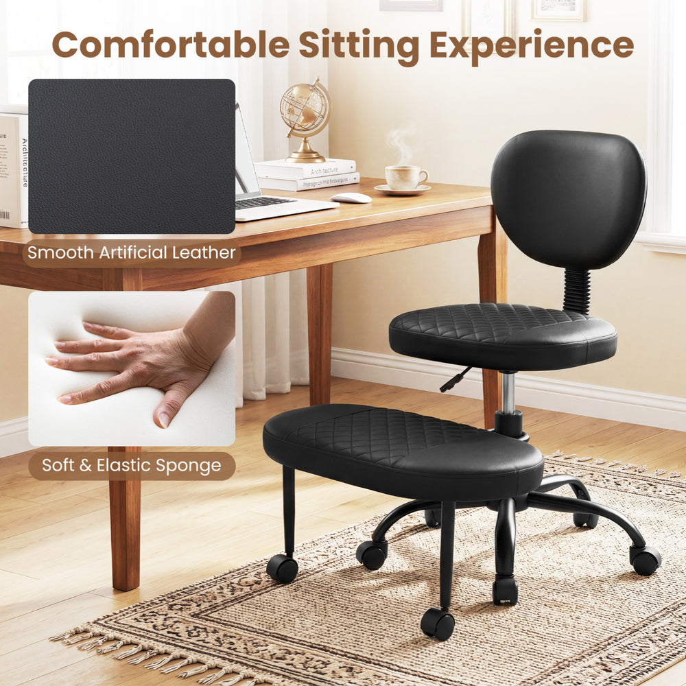 Ergonomic black office chair with height-adjustable seat, soft sponge, and smooth artificial leather for comfort.