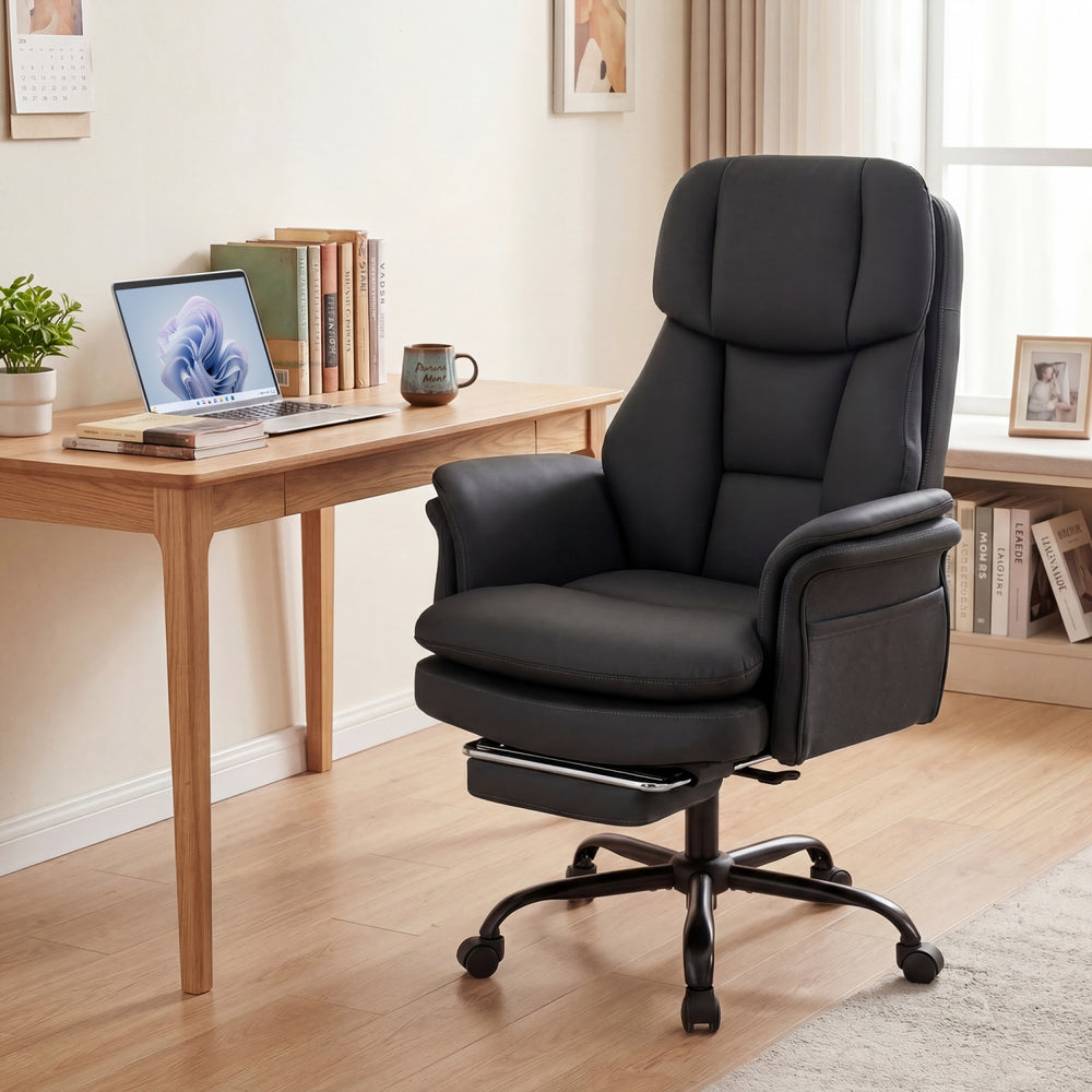 Ergonomic Cross Legged Office Chair Big and Tall Executive Chair with Retractable Footrest-Black - Gallery View 1 of 8