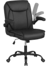 Ergonomic black leather office chair with flip-up armrests, rocking function, and adjustable height for comfortable.