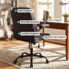 Ergonomic leather office chair with neck, lumbar, and arm support, featuring flip-up armrests and a rocking function.
