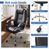 Ergonomic black leather office chair with padded armrests, 360° swivel, and robust metal base for comfort and mobility.