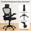 Ergonomic mesh office chair in black with adjustable height, headrest, and 5 universal wheels for easy movement.