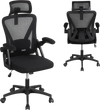 Ergonomic black mesh office chair with adjustable lumbar support and flip-up armrests for customizable comfort and.