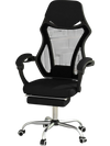 Ergonomic black mesh office chair with footrest, adjustable backrest, and linkage armrests for ultimate comfort.