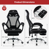 Ergonomic mesh office chair with adjustable footrest and tilting backrest, featuring breathable fabric for comfort.