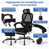 Ergonomic black office chair with mesh back, retractable footrest, and adjustable headrest for customizable comfort.