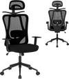Ergonomic office chair in black with 3D headrest, adjustable lumbar support, and reclining backrest for optimal comfort.