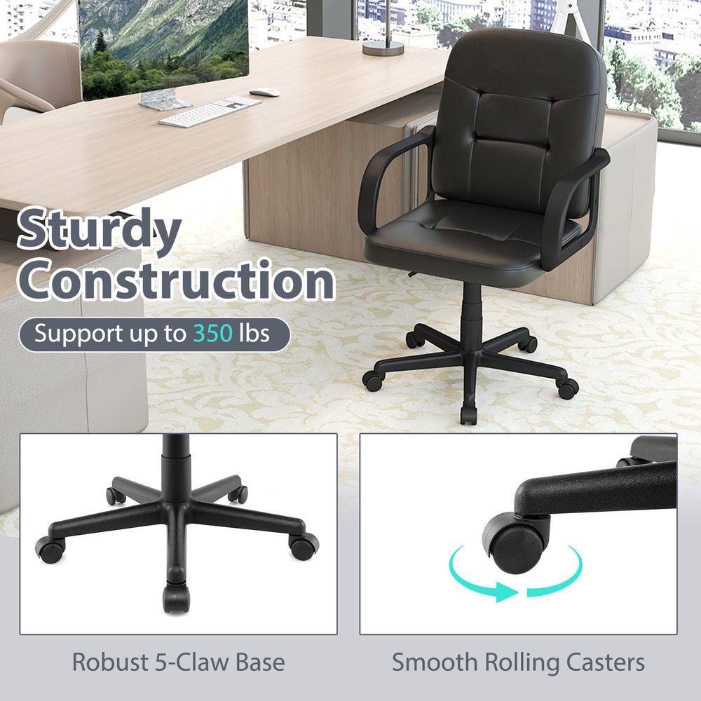 Ergonomic office chair with high back and chrome armrests, supporting up to 350 lbs, perfect for home or business use.