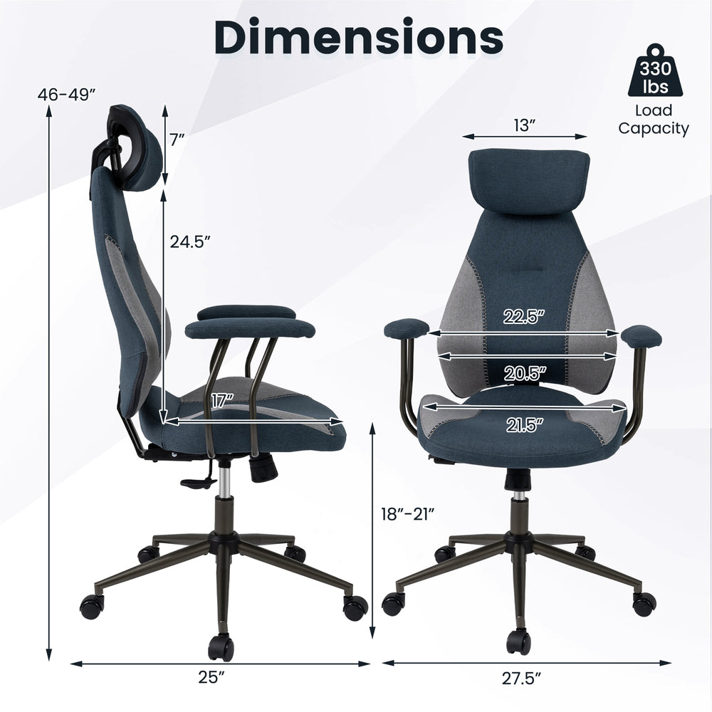 Ergonomic gray office chair with 2D headrest, adjustable seat, and cozy armrests, ideal for work or gaming.