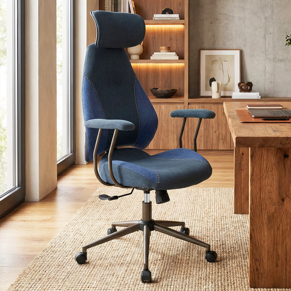 Ergonomic Office Chair Computer Desk Chair with 2D Headrest and Rocking Backrest-Navy - Gallery View 1 of 11