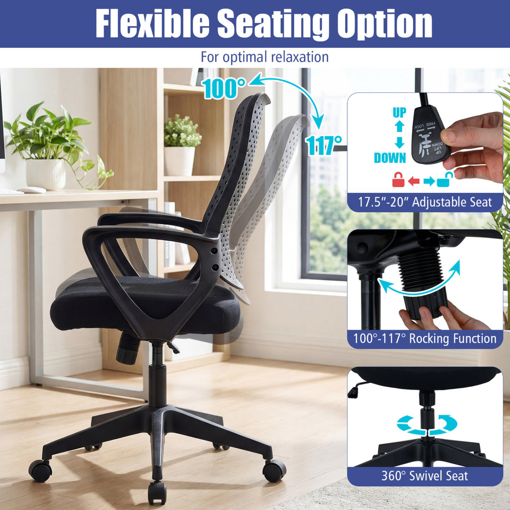 Ergonomic office chair with breathable butterfly back, height adjustable seat, and 360° swivel for optimal comfort.