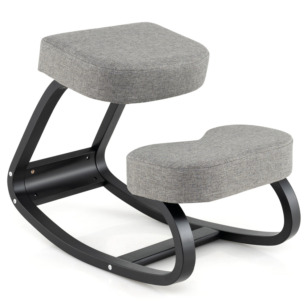 Ergonomic backless rocking kneeling chair in gray with padded cushion, designed for active sitting and comfort.