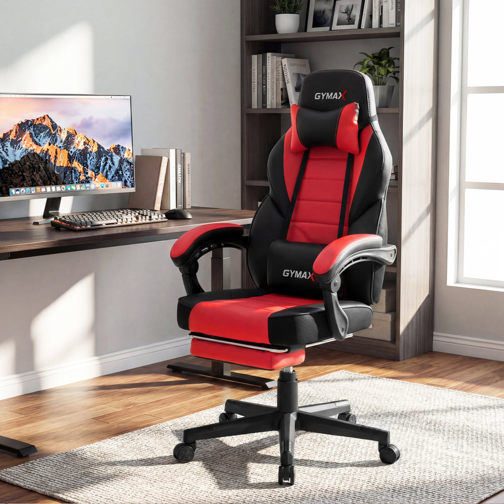 Ergonomic Video Game Chair with Headrest and Reclining Backrest-Red - Gallery View 1 of 12