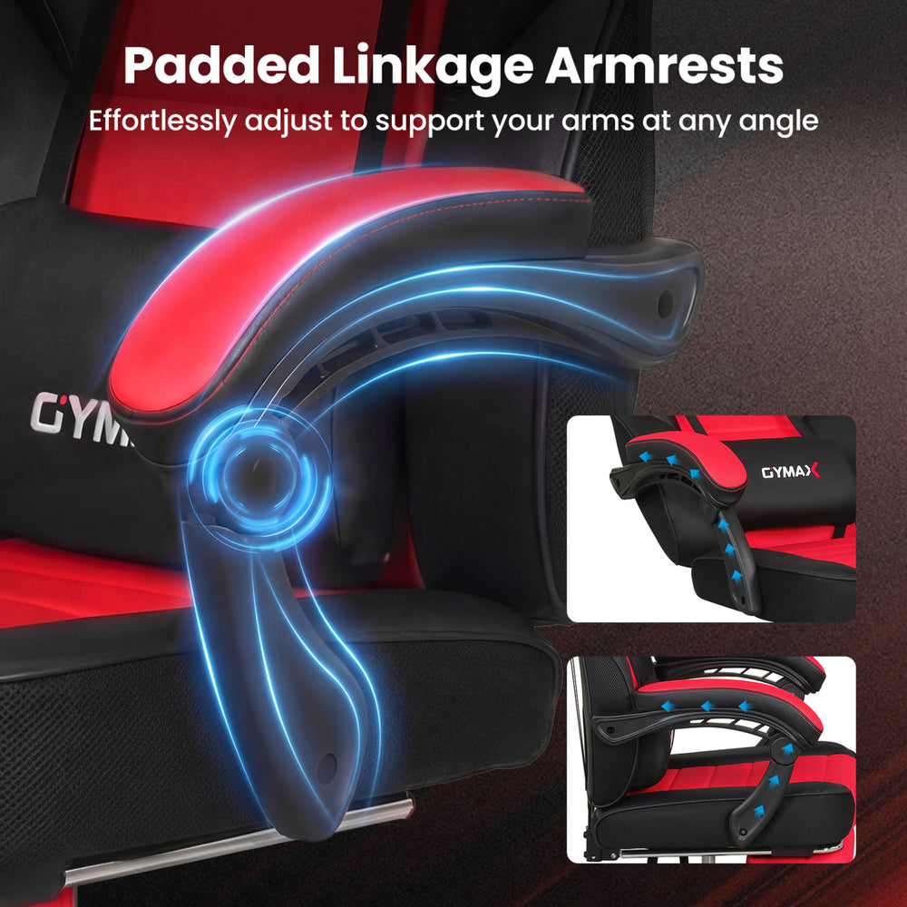 Padded linkage armrests of the ergonomic video game chair adjust effortlessly for optimal arm support at any angle.