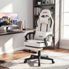 Ergonomic gray video game chair with headrest, 135° reclining backrest, and adjustable height for home office use.