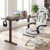 Ergonomic gray video game chair with headrest, 135° reclining backrest, and retractable footrest for home office use.