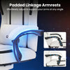 Padded linkage armrests of the ergonomic gray gaming chair adjust effortlessly for optimal arm support at any angle.