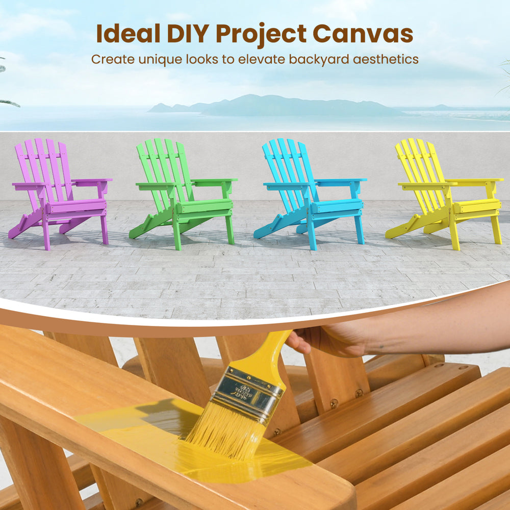 Oversized folding Adirondack chair made of durable acacia wood, ideal for DIY projects and outdoor relaxation.