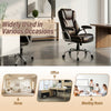 Brown ergonomic executive office chair with padded seat and armrests, ideal for home and office use.