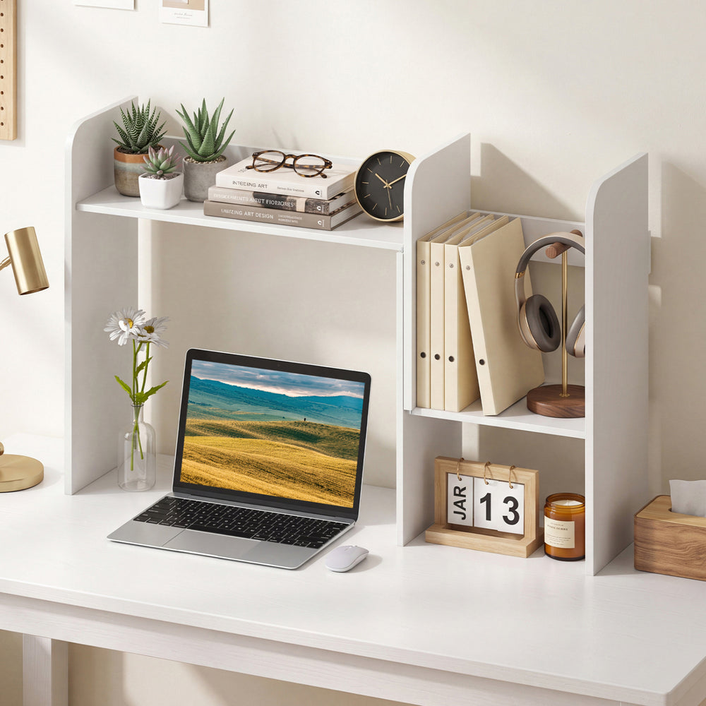Expandable Desk Bookshelf with Open Cubes and Desktop Display Rack-White - Gallery View 1 of 10