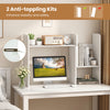 Expandable desk bookshelf in white with open cubes, designed for stability and safety, ideal for organized storage.