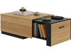 Extendable coffee table in natural finish features concealed storage compartment and ample space for books and decorations.